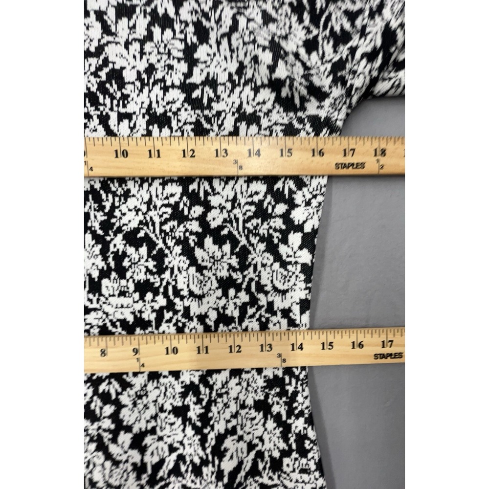 Michael Kors Sweater Dress M Black White Floral Flare Cuff Stretchy Feminine - Picture 8 of 9